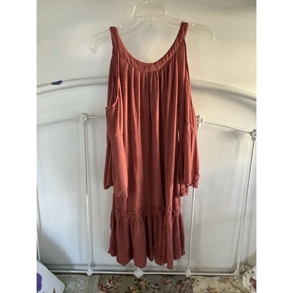 Knox Rose Dusty Rose Color Peek A Boo Shoulder Dress Hippie Boho Garden Size L - Picture 4 of 8
